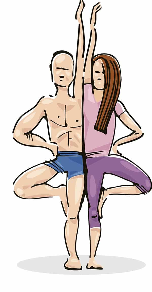 Joga – ćwiczenia dla par – pozycja 5: stanie bokiem na jednej nodze. Joga dla par – pozycja 5